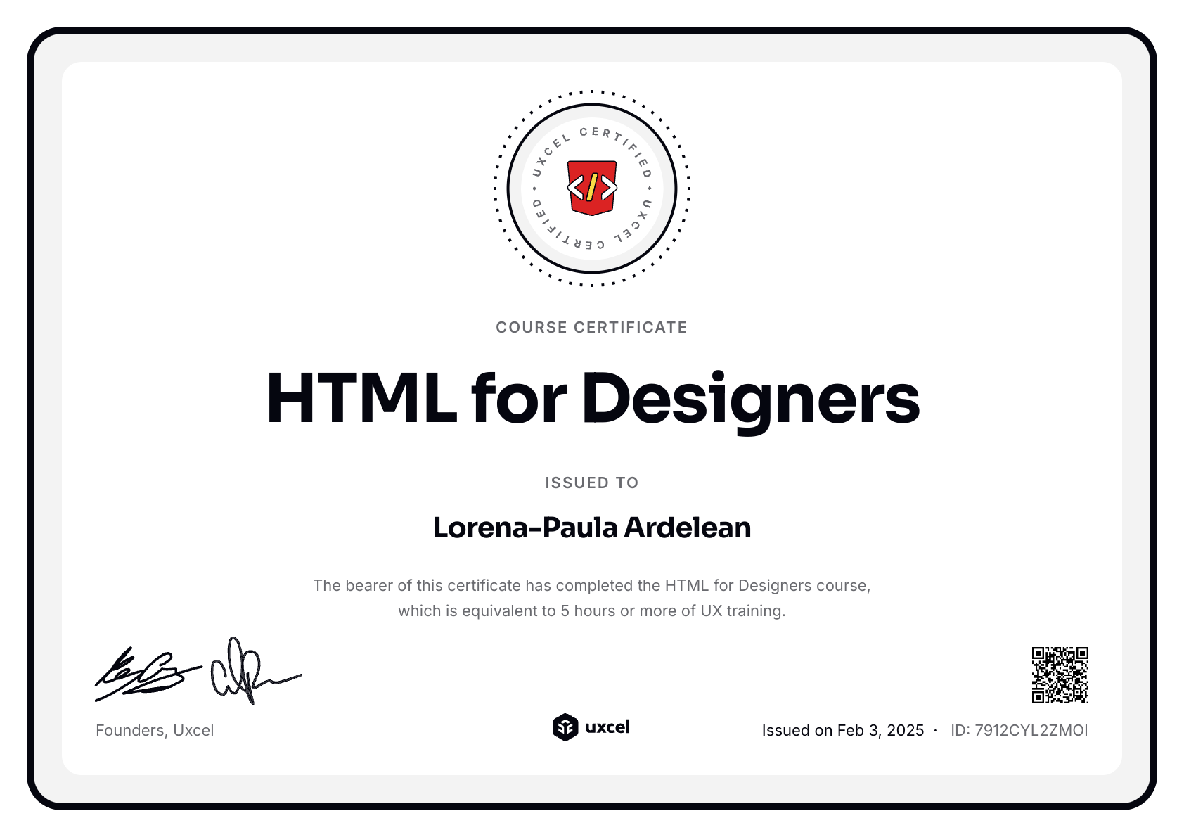 Lorena-Paula Ardelean's certificate